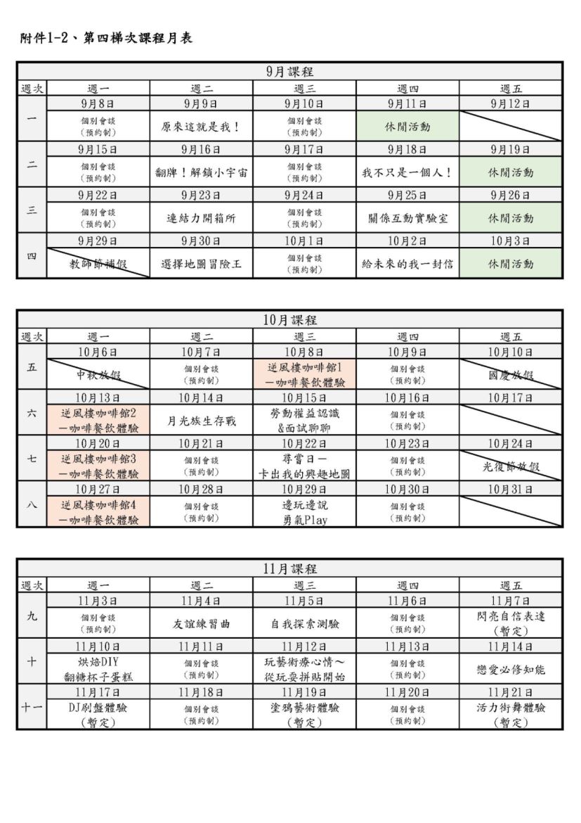 新北教育局青少年生涯探索號 總課程表